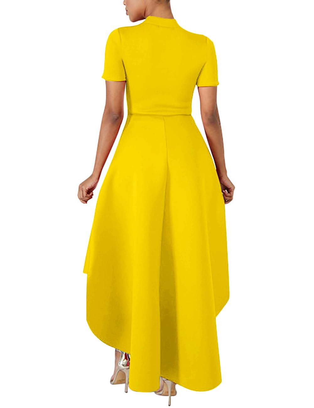 Lrady Womens V Neck Short Sleeve High Low Cocktail Party Dresses Peplum Tunic Tops Shirt Dress