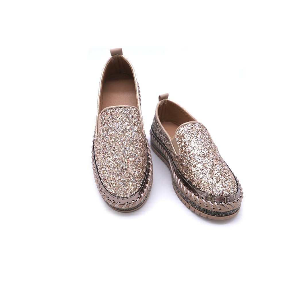 Women's Platform Rhinestones Glitter Fashion Sneakers Comfortable Slip On Flat Loafers Walking Wedding Dress Shoes Casual Shoes