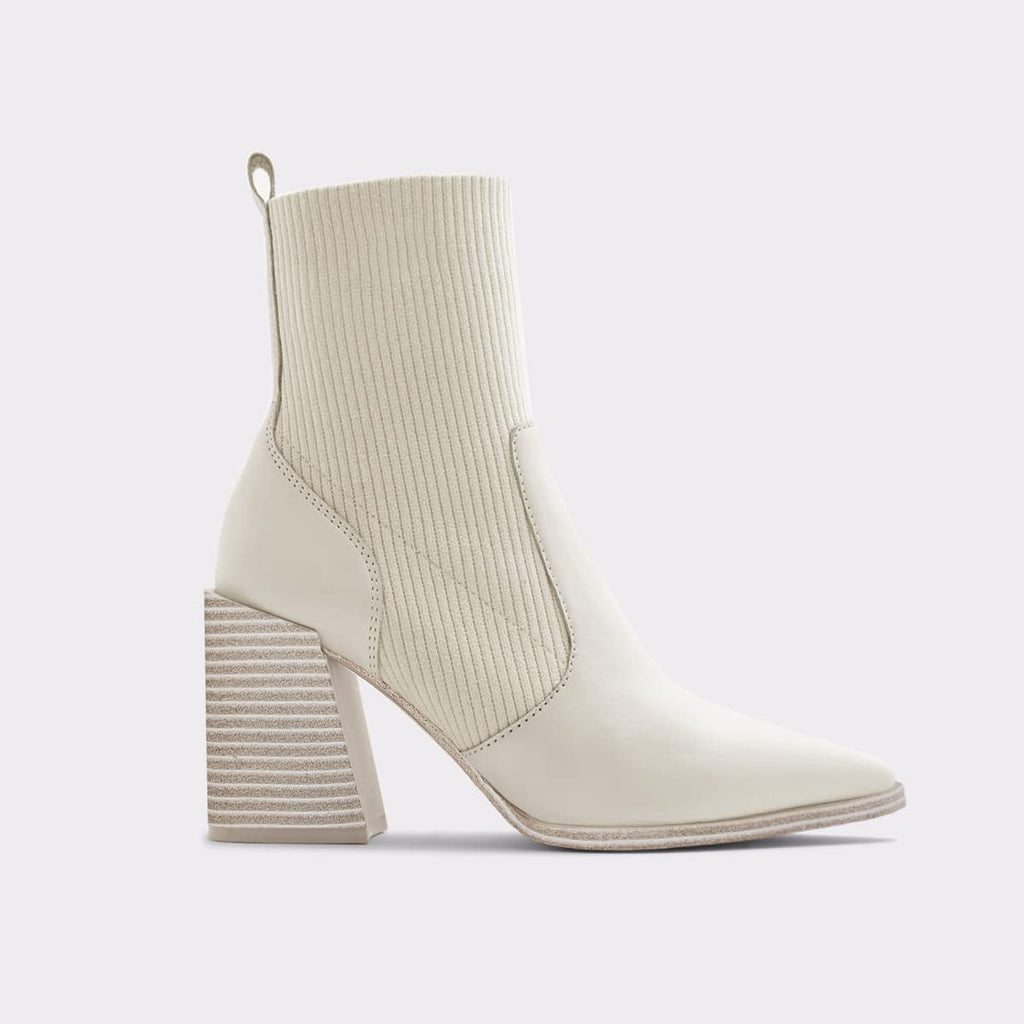 Womens Chunky Stacked Heel Ankle Boots Pointed Toe Booties Slip On Ribbed Knit Sock Boot