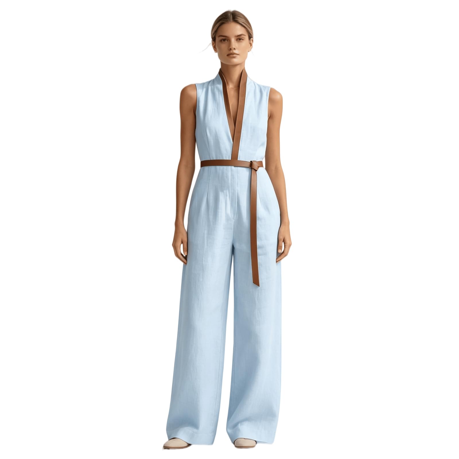 Women's Stand Up Collar Sleeveless Casual Loose Cotton and Linen Color Block Dress Casual Loose Beach Vacation Summer Dress