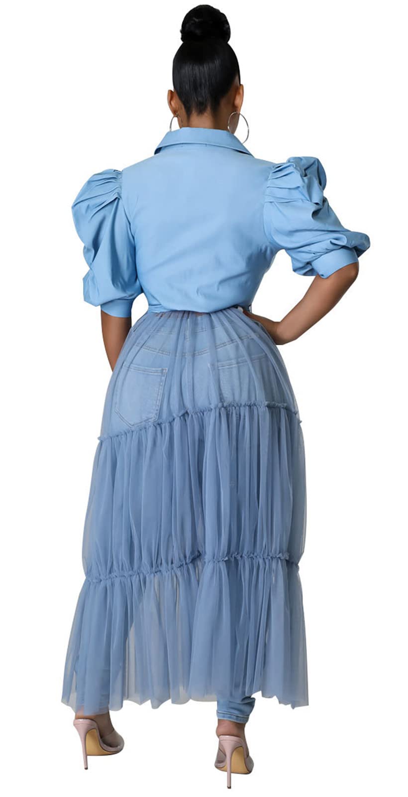 Ekaliy Women's Ruffle Blouse Shirt Asymmetrical Tunic Dress with Belt | Short sleeve,Bodycon,Ruffle,Club ,Party outfits,Asymmetrical Irregular Hem,Tops Blouse Shirt Dress