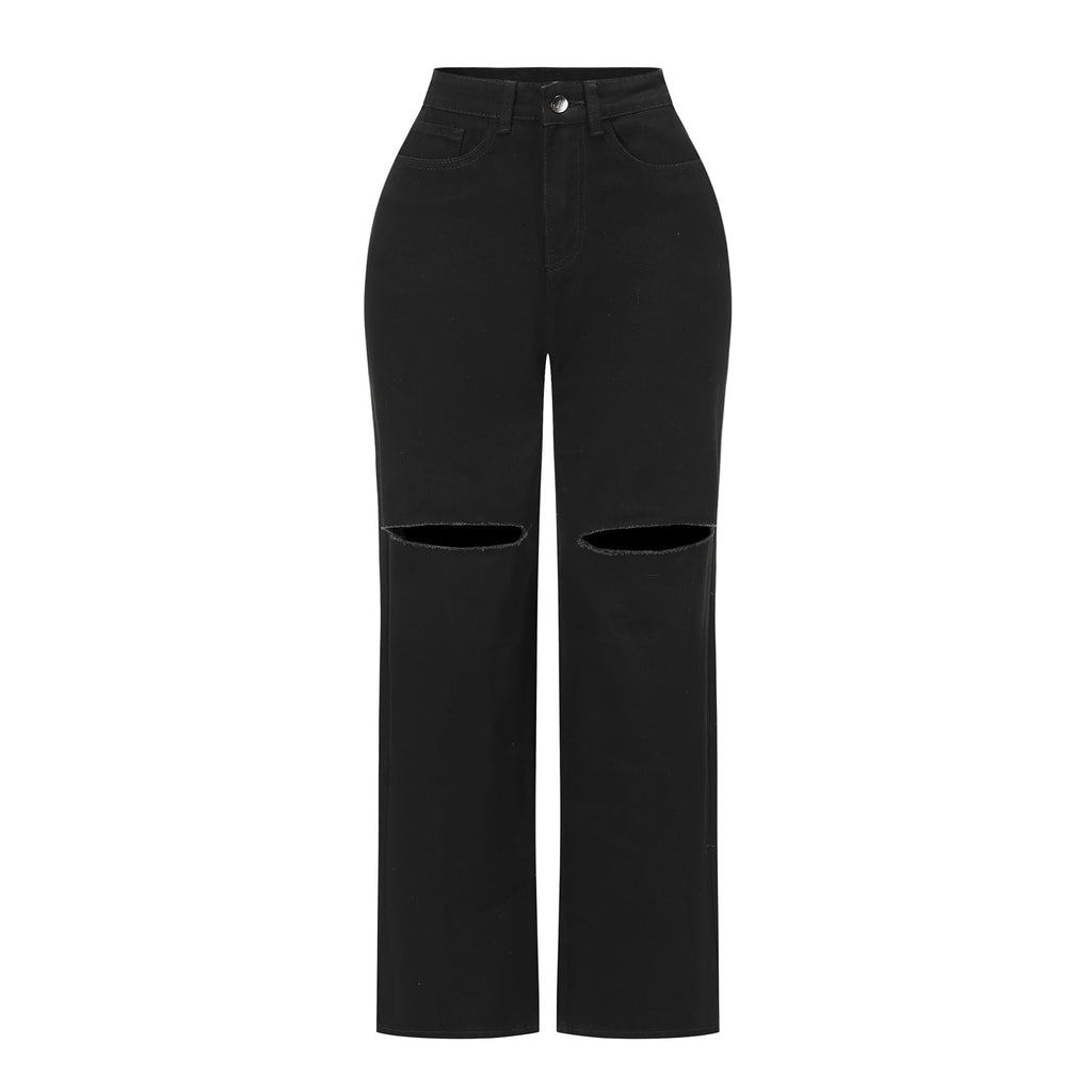 THUNDER STAR Womens High Waisted Wide Leg Jeans Stretchy Distressed Denim Pants