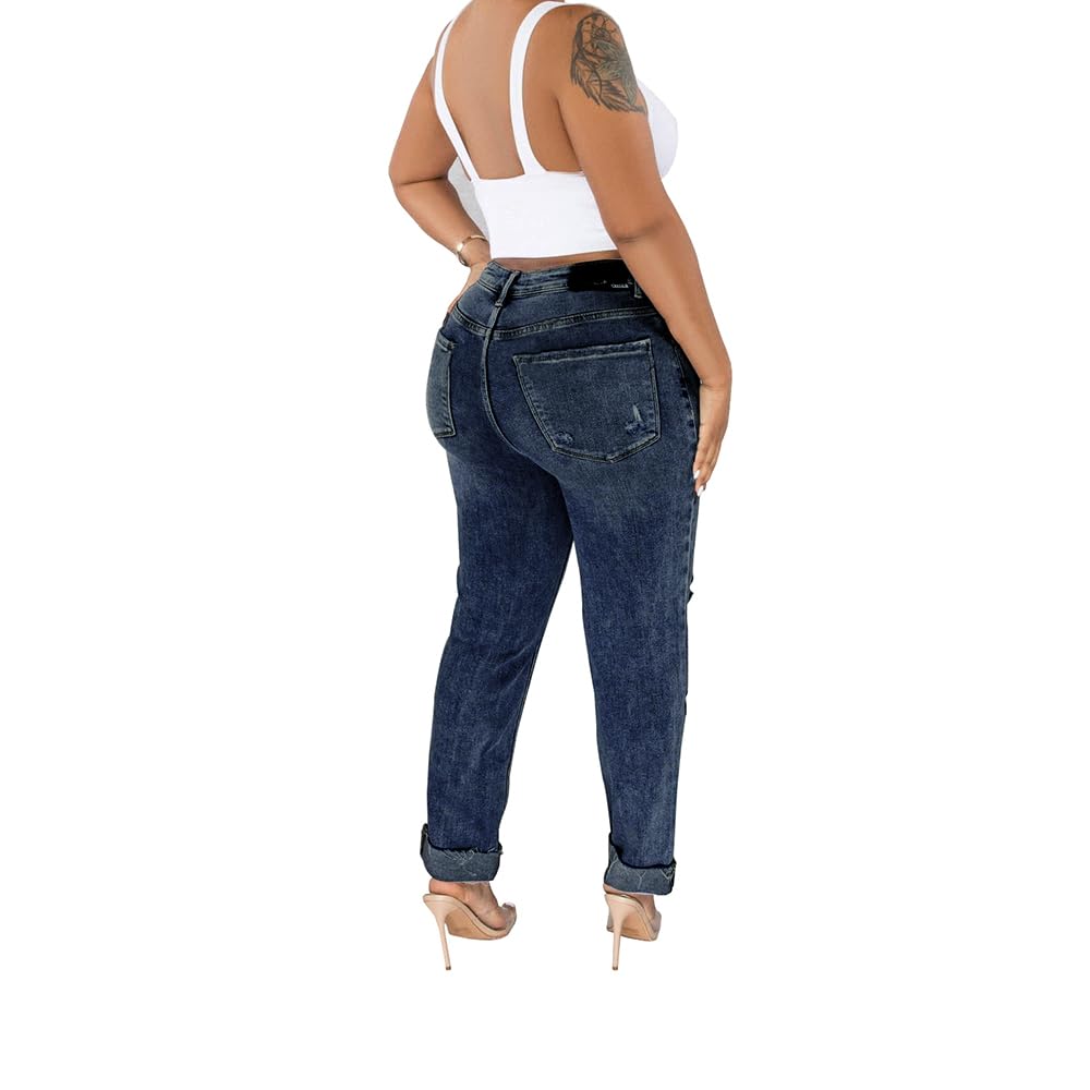 HTD Women's Boyfriend Jeans Ripped Skinny Jeans Distressed Stretchy Denim Pants