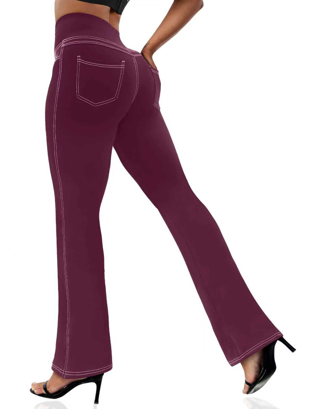 VOOVEEYA Women's Bootcut Leggings - Bootleg Yoga Pants Flare with 4 Pockets | Tummy Control High Waisted, Comfortable Fit, Buttery-Soft Fabric, 4-Way Stretchy Dress Pants for Yoga, Work & Casual Wear