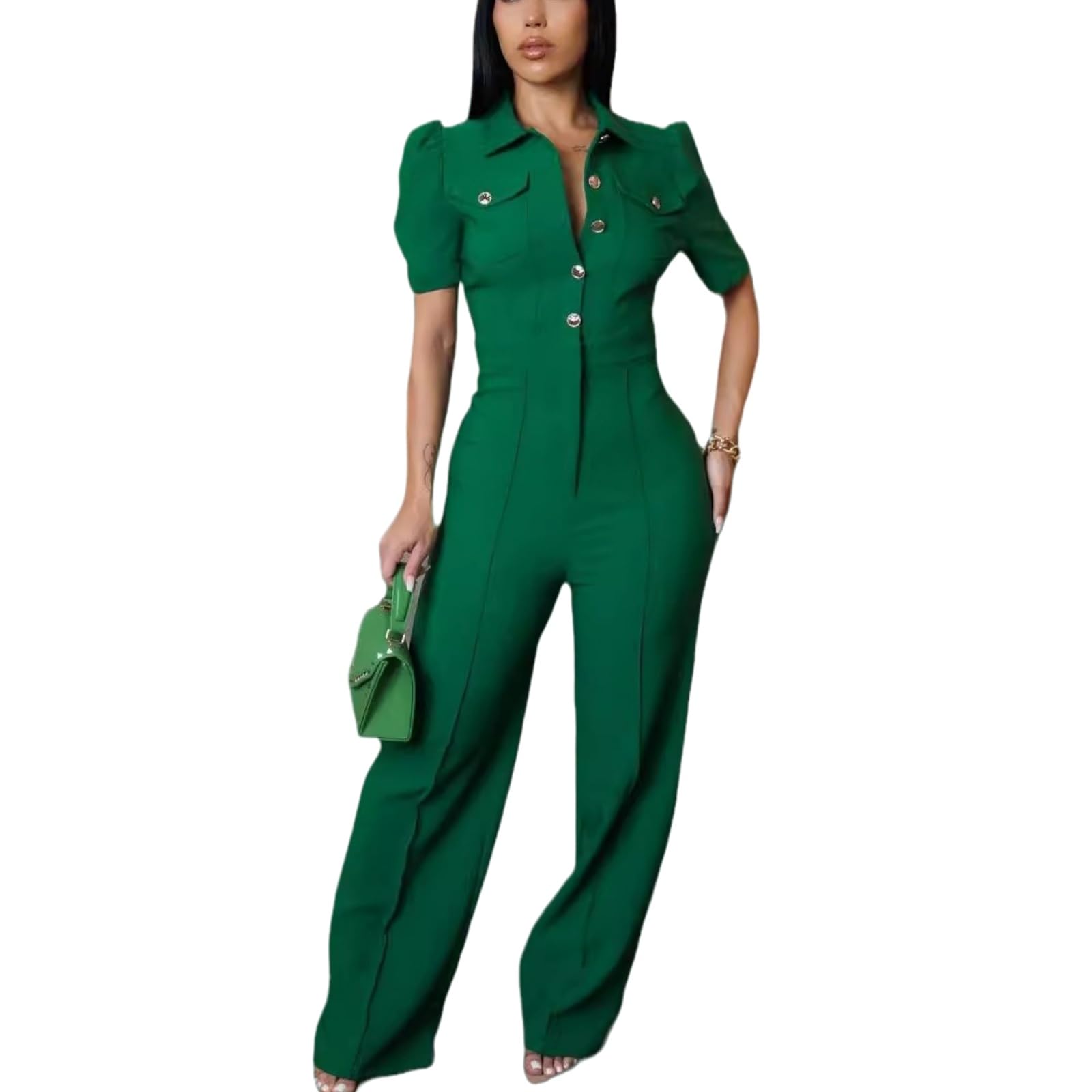 Women's fashionablesexyeleganthigh waistedwide leg pantsclub business party button jumpsuit