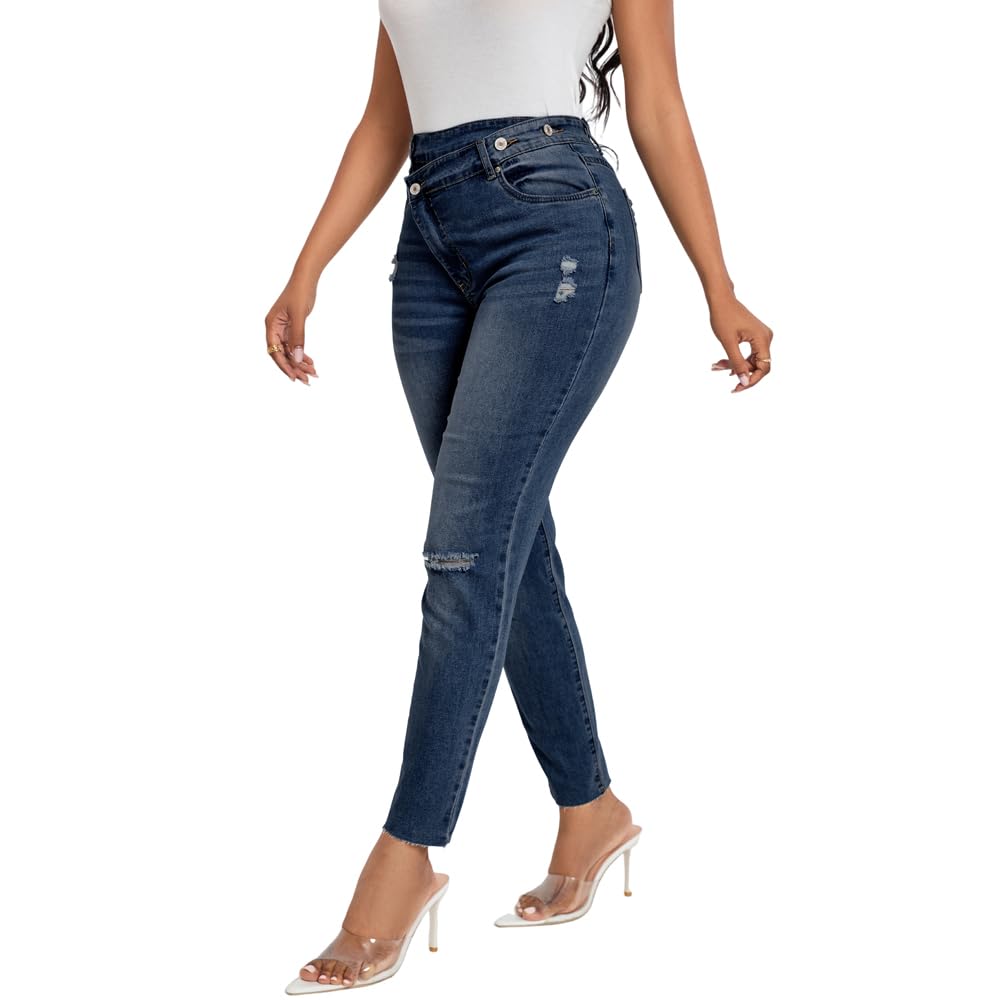 HTD Women's Boyfriend Jeans Ripped Skinny Jeans Distressed Stretchy Denim Pants