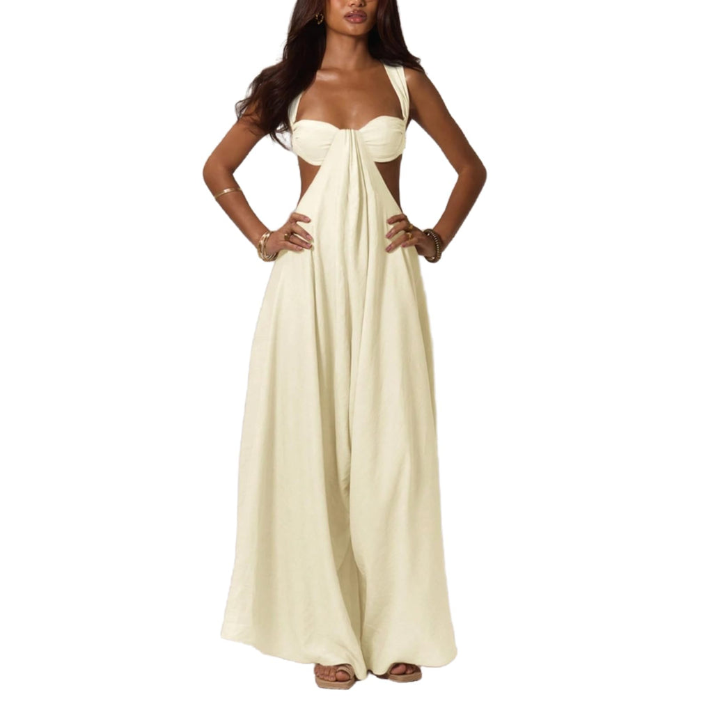 REASERAL Womens Casual Jumpsuit Halter Hollow Out Backless Top Wide Leg Pants Summer Vacation Jumpsuit