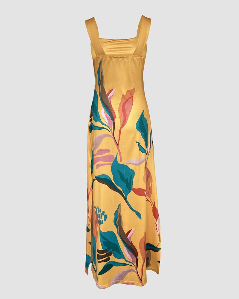 CHICME Maxi Dresses for Women Strap Square Boho Dress | Thick Strap Sundresses for Women, Split Summer Dress with Pockets, Travel, Vacation, Beach Dress Cruise 2026