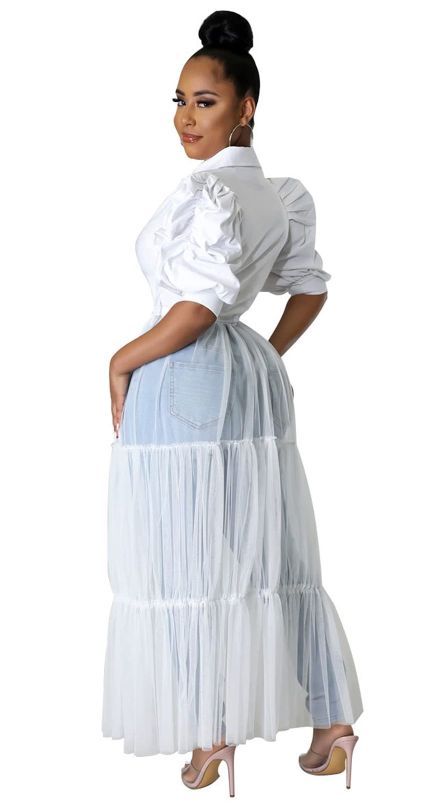 Ekaliy Women's Ruffle Blouse Shirt Asymmetrical Tunic Dress with Belt | Short sleeve,Bodycon,Ruffle,Club ,Party outfits,Asymmetrical Irregular Hem,Tops Blouse Shirt Dress