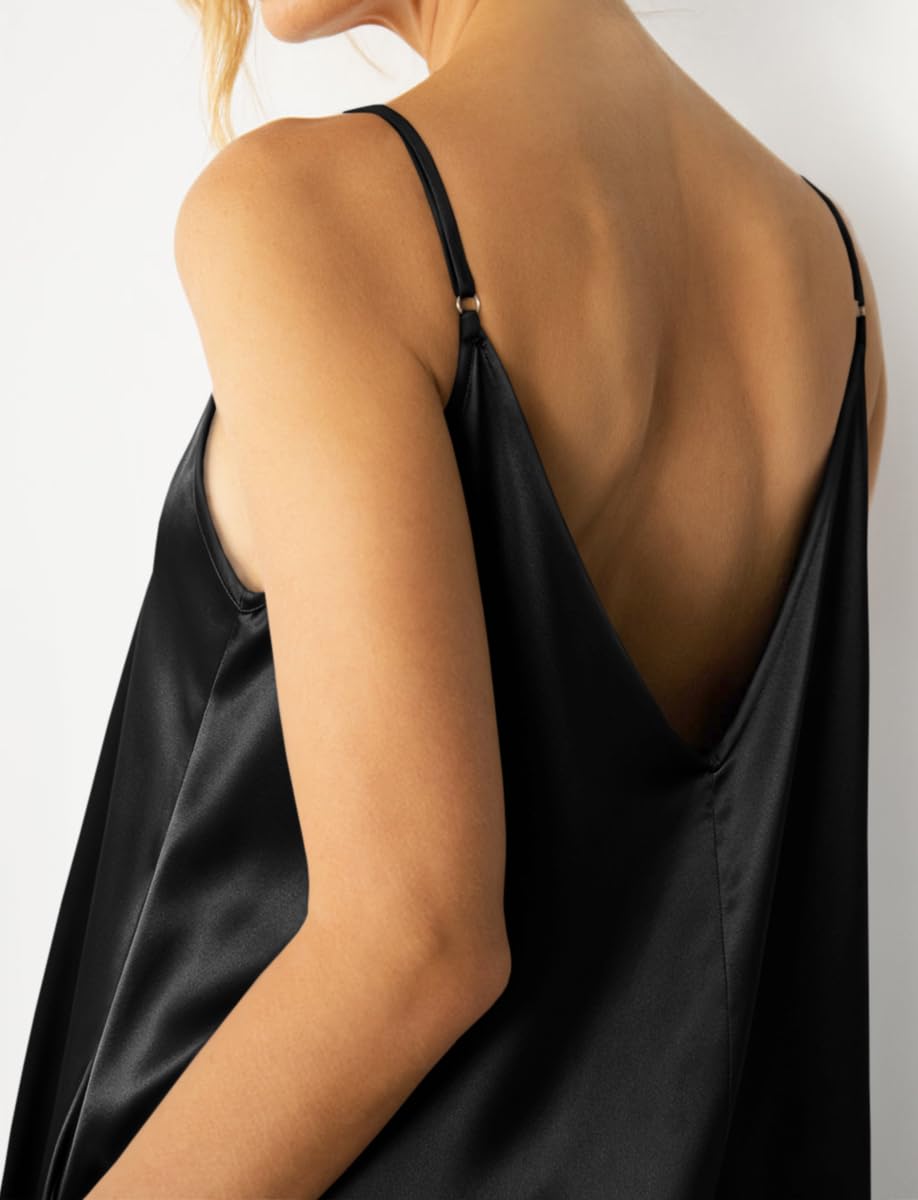 Womens Satin Wide Leg Jumpsuits Dressy Flowy Date Night Rompers Outfits | Silky Fabric,Casual Relaxed Fit,Formal,Wedding Guest,cocktail,Sexy V Neck,Spaghetti Strap,Summer,One Piece Outfit
