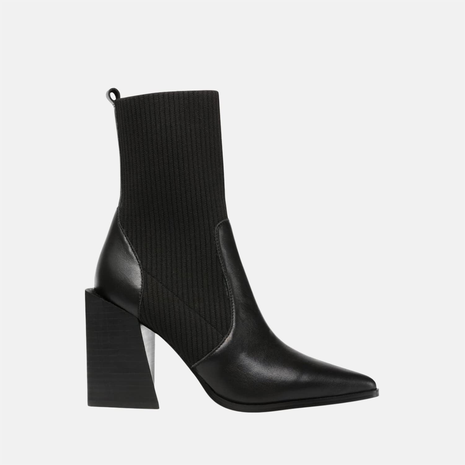 Womens Chunky Stacked Heel Ankle Boots Pointed Toe Booties Slip On Ribbed Knit Sock Boot