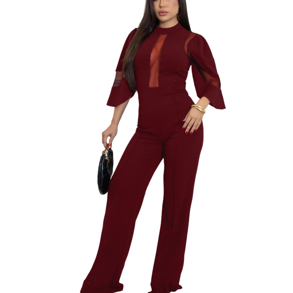 Women's fashionablesexyeleganthigh waistedwide leg pantsclub business party button jumpsuit