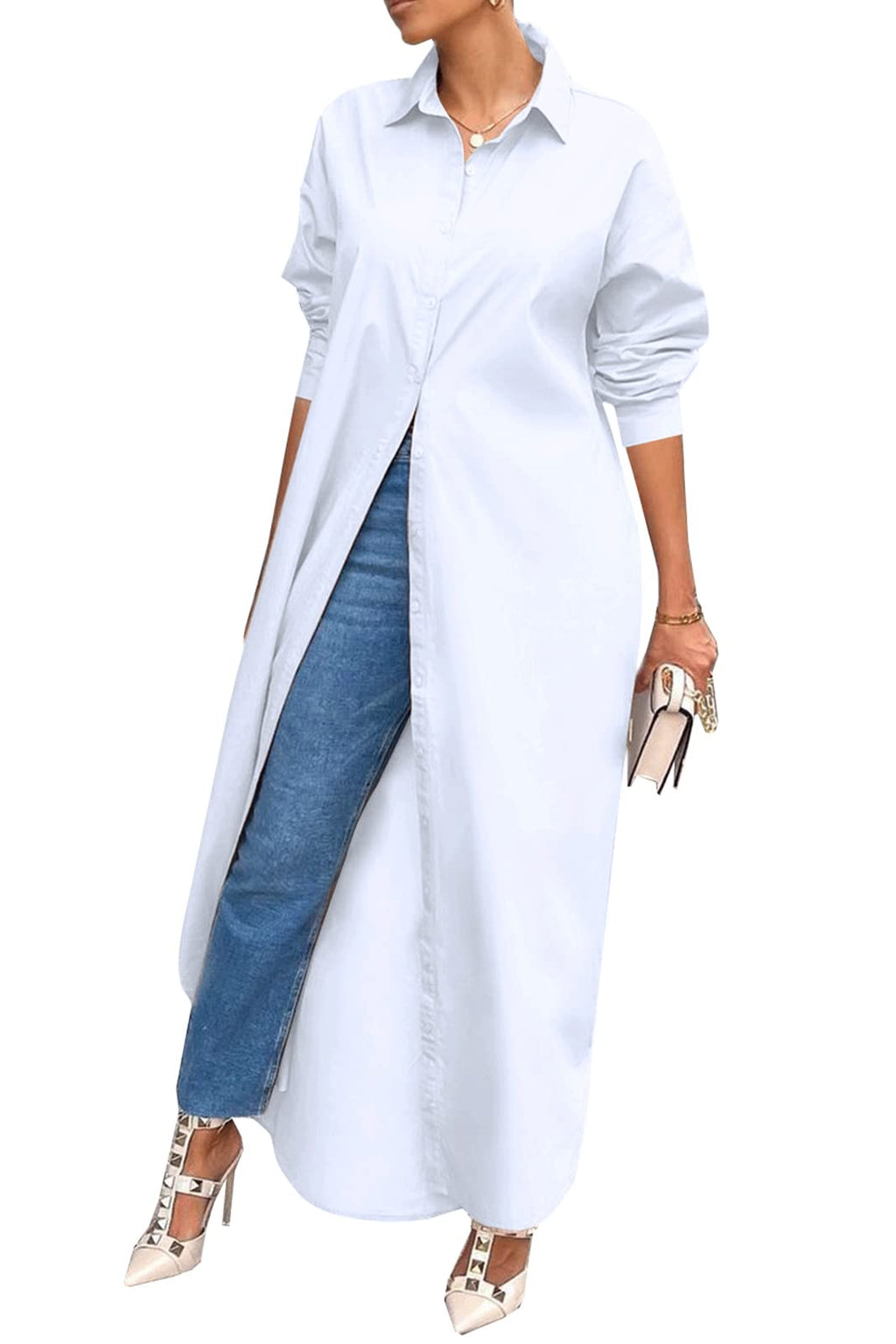 Shirt Dresses for Women Casual Long Sleeve Cotton Button Down Maxi Dresses | Oversized,Solid Color,Loose Fit,Plus Size,Long Shirts,Button Down Dress