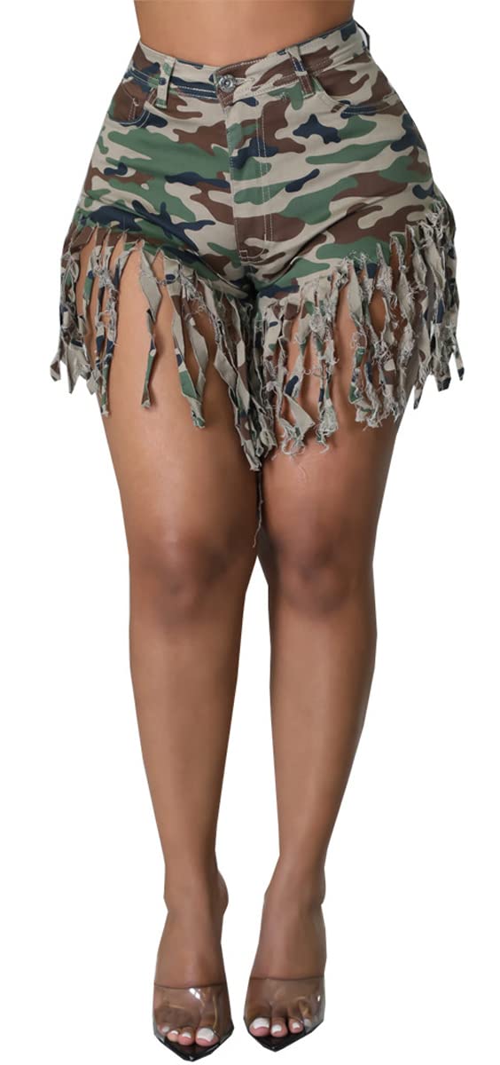 Women's Denim Shorts High Waisted Frayed Raw Hem Ripped Short Jeans | Fringe,Summer,Stretchy,with Pockets