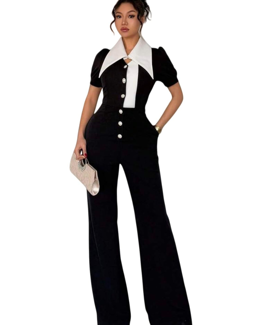 Women's fashionablesexyeleganthigh waistedwide leg pantsclub business party button jumpsuit