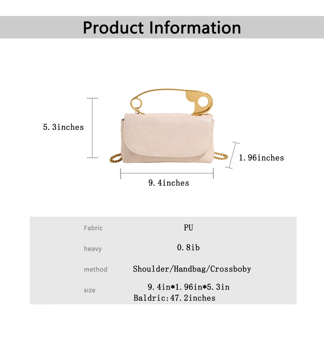 Women's Unique Safety Pin Crossbody Purse | Leather Clutch Bag Gold Handles Chain novelty clutch
