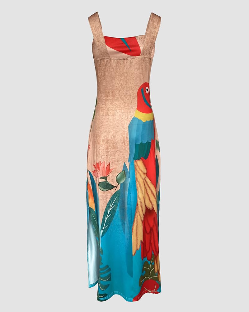 CHICME Maxi Dresses for Women Strap Square Boho Dress | Thick Strap Sundresses for Women, Split Summer Dress with Pockets, Travel, Vacation, Beach Dress Cruise 2026