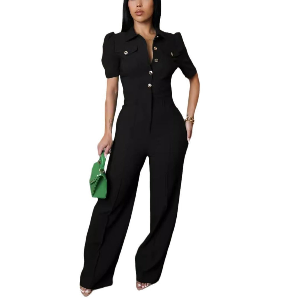 Women's fashionablesexyeleganthigh waistedwide leg pantsclub business party button jumpsuit