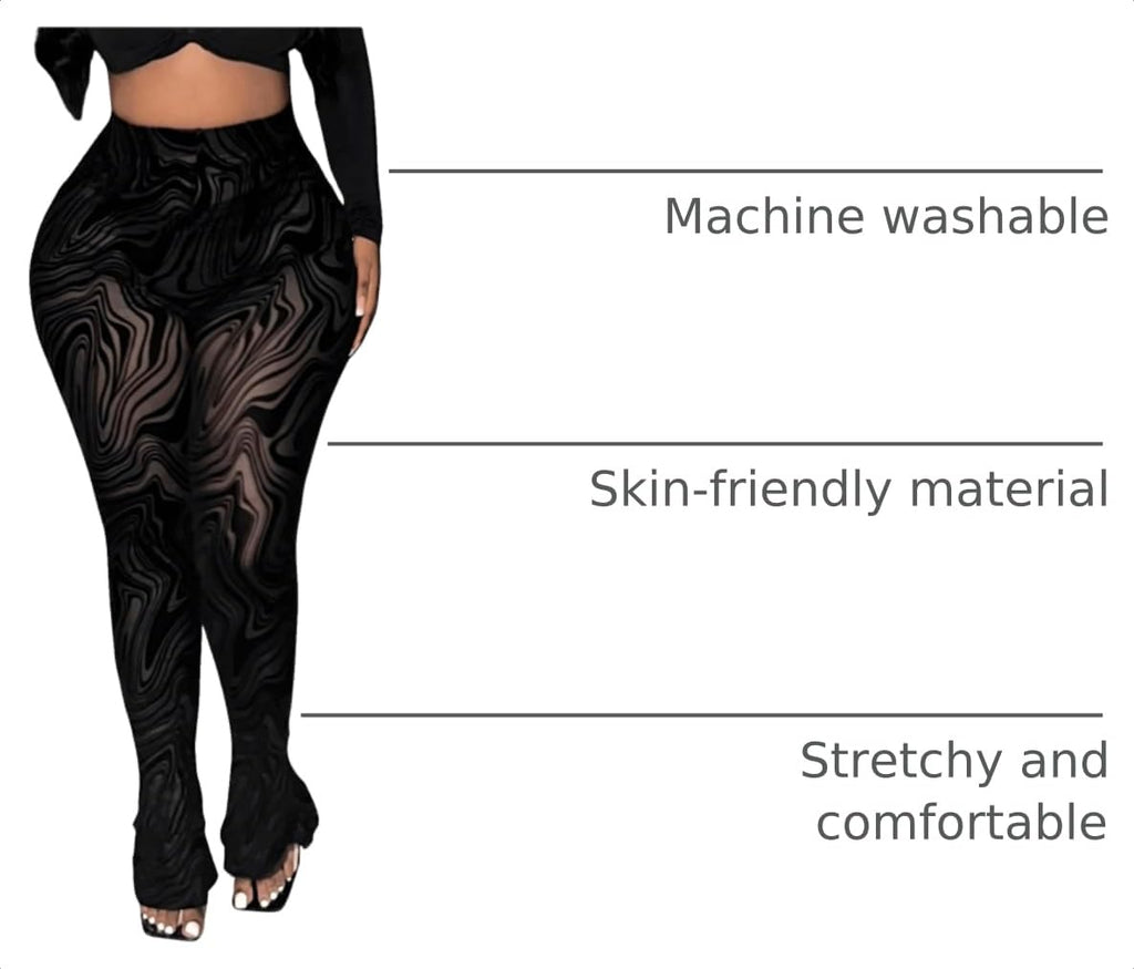 RoseSeek Women's Sheer Mesh Leggings See Through Bell Bottom Skinny Pants | High Waisted, Flared Skinny, Lace Pants, Going Out Bottoms, Bell Bottom Rave Outfits
