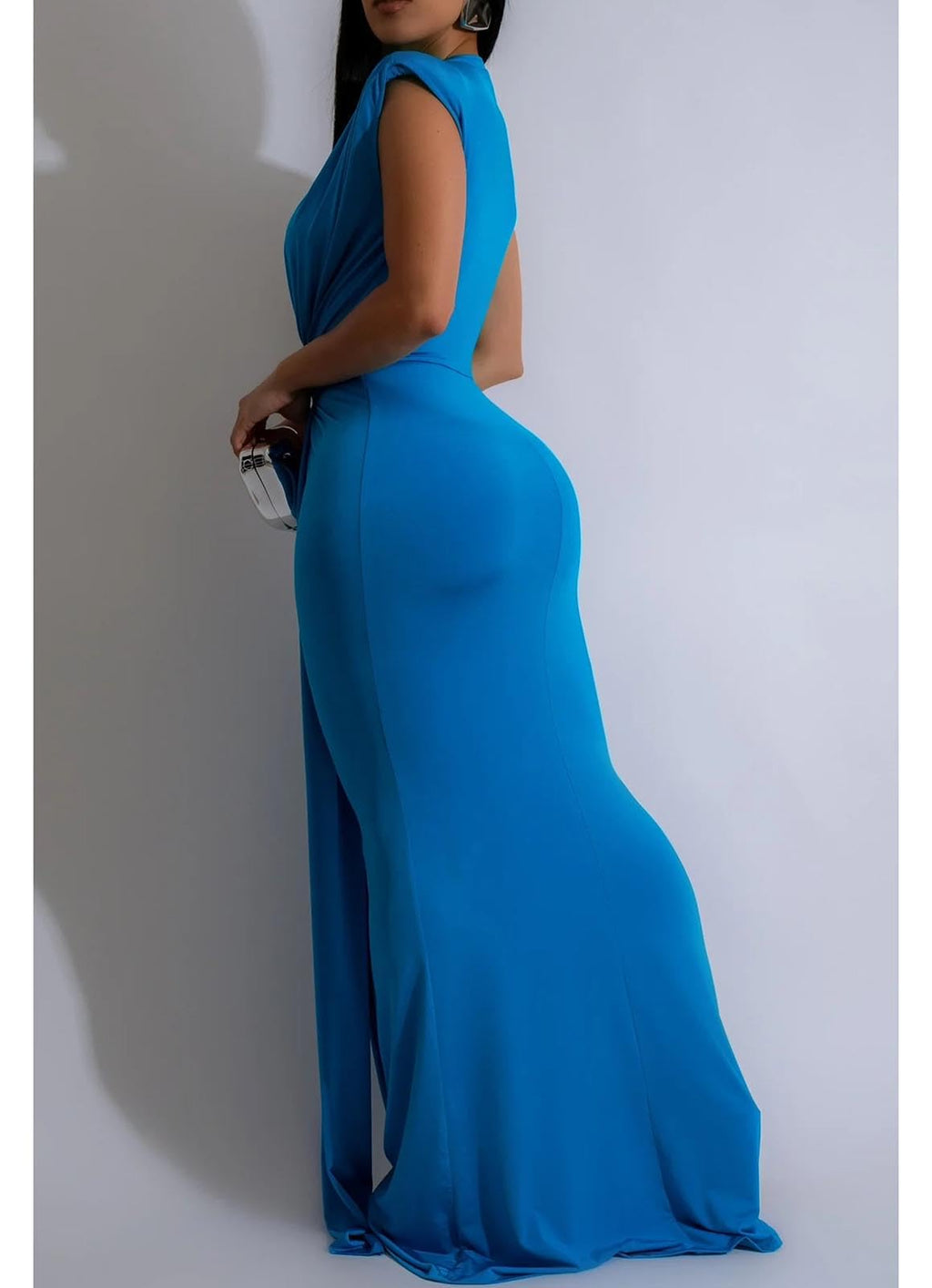 Yuopeid Women's Sexy Sleeveless Deep V Neck Fashion Ruched Bodycon Floor Length Formal Evening Party Maxi Long Dress
