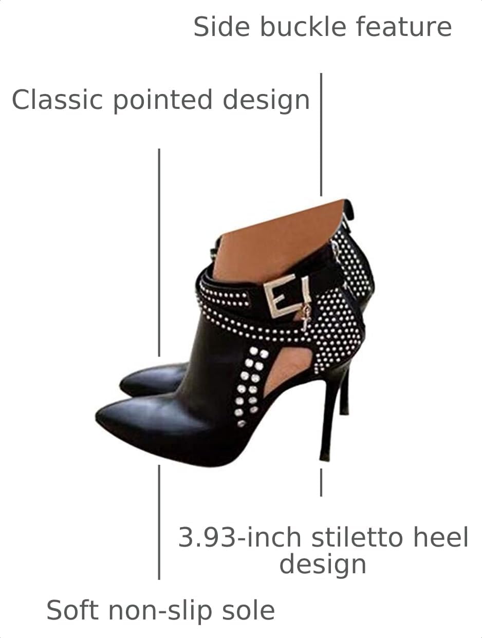 Ankle Boots for Women,Bare Legged Pointed Women's Boots, Rhinestone Booties Black Sexy Stiletto With High Heel