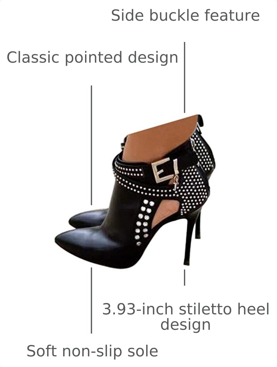 Ankle Boots for Women,Bare Legged Pointed Women's Boots, Rhinestone Booties Black Sexy Stiletto With High Heel