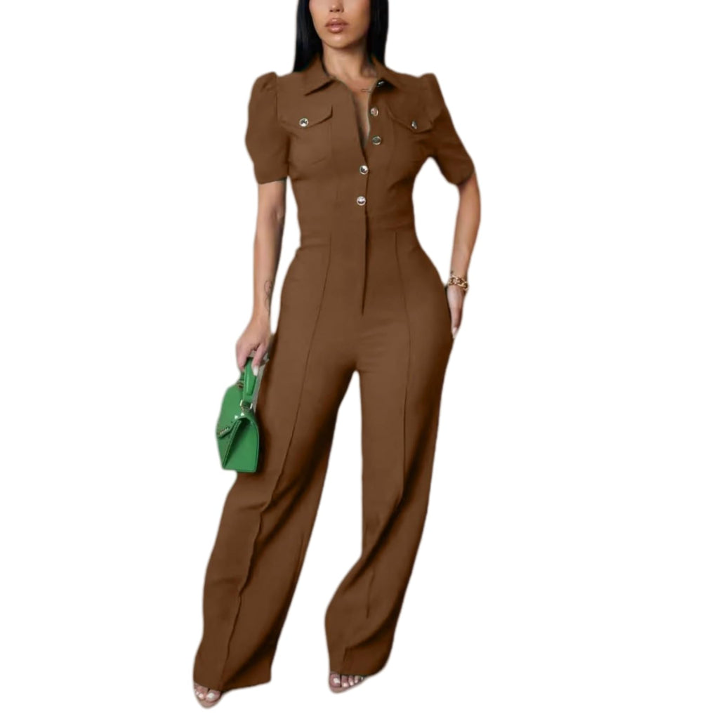 Women's fashionablesexyeleganthigh waistedwide leg pantsclub business party button jumpsuit