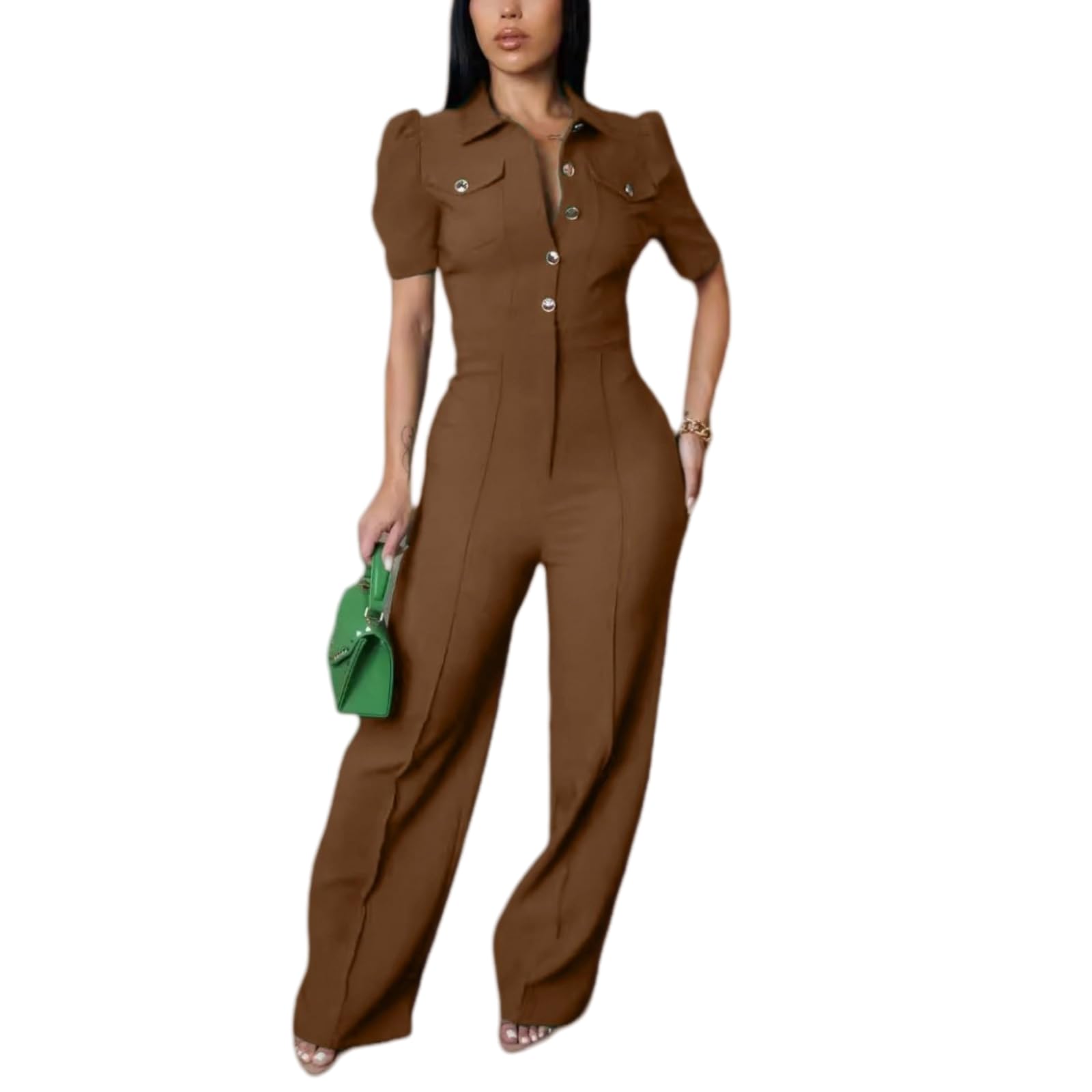 Women's fashionablesexyeleganthigh waistedwide leg pantsclub business party button jumpsuit