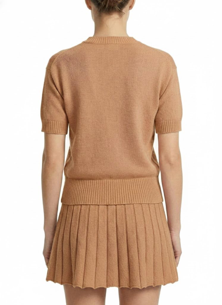 Womens 2 Piece Outfits 2026 Short Sleeve Crewneck Knit Tops And Pleated Mini Skirt Two Piece Sets