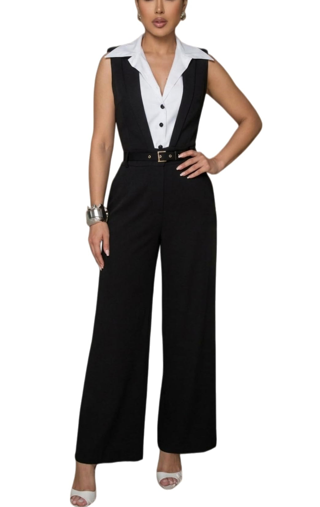 Women's fashionablesexyeleganthigh waistedwide leg pantsclub business party button jumpsuit