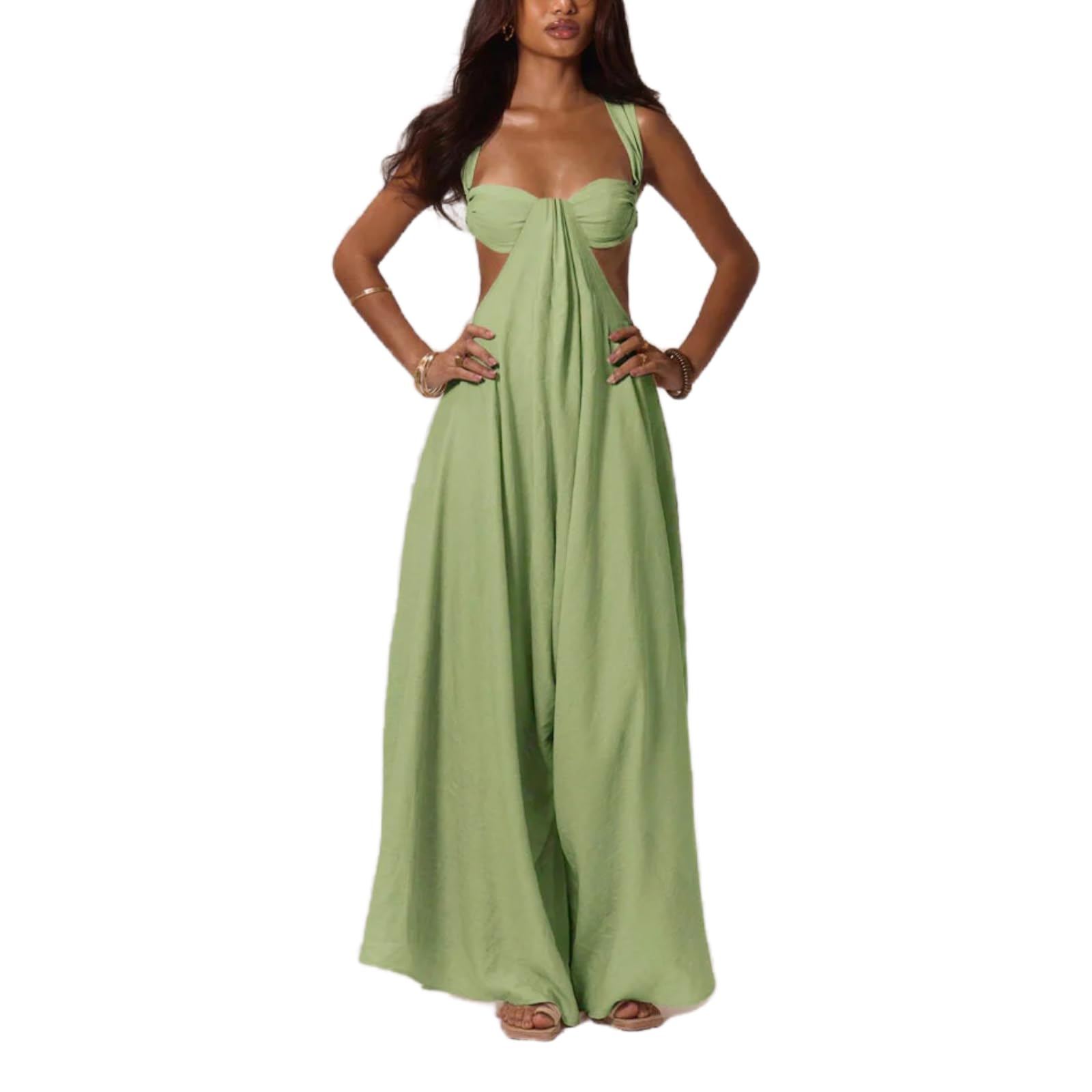 REASERAL Womens Casual Jumpsuit Halter Hollow Out Backless Top Wide Leg Pants Summer Vacation Jumpsuit