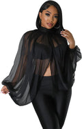 acelyn Women's Sexy See Through Chiffon Sheer Blouses Tops | Lantern Sleeve, Front Back Open, High Neck, Self Tie, Shawl Casual Shirts,Blouses Tops