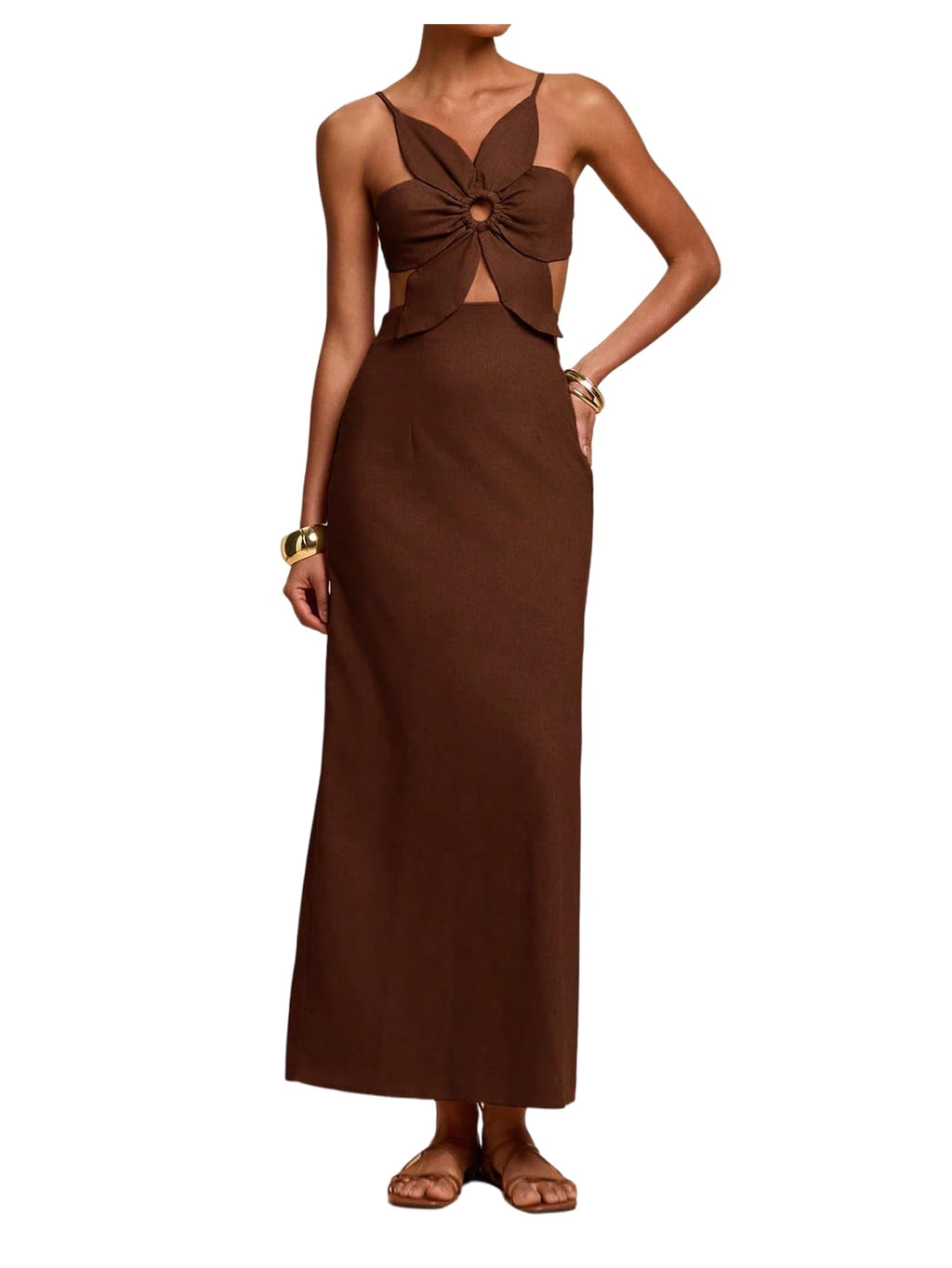 SHENHE Women's Petal Backless Linen Maxi Dress Cut Out Vacation Dresses | Keyhole, Spaghetti Strap, Open Back, Long Dress, Zipper, Summer, Date Night, Cami Dresses