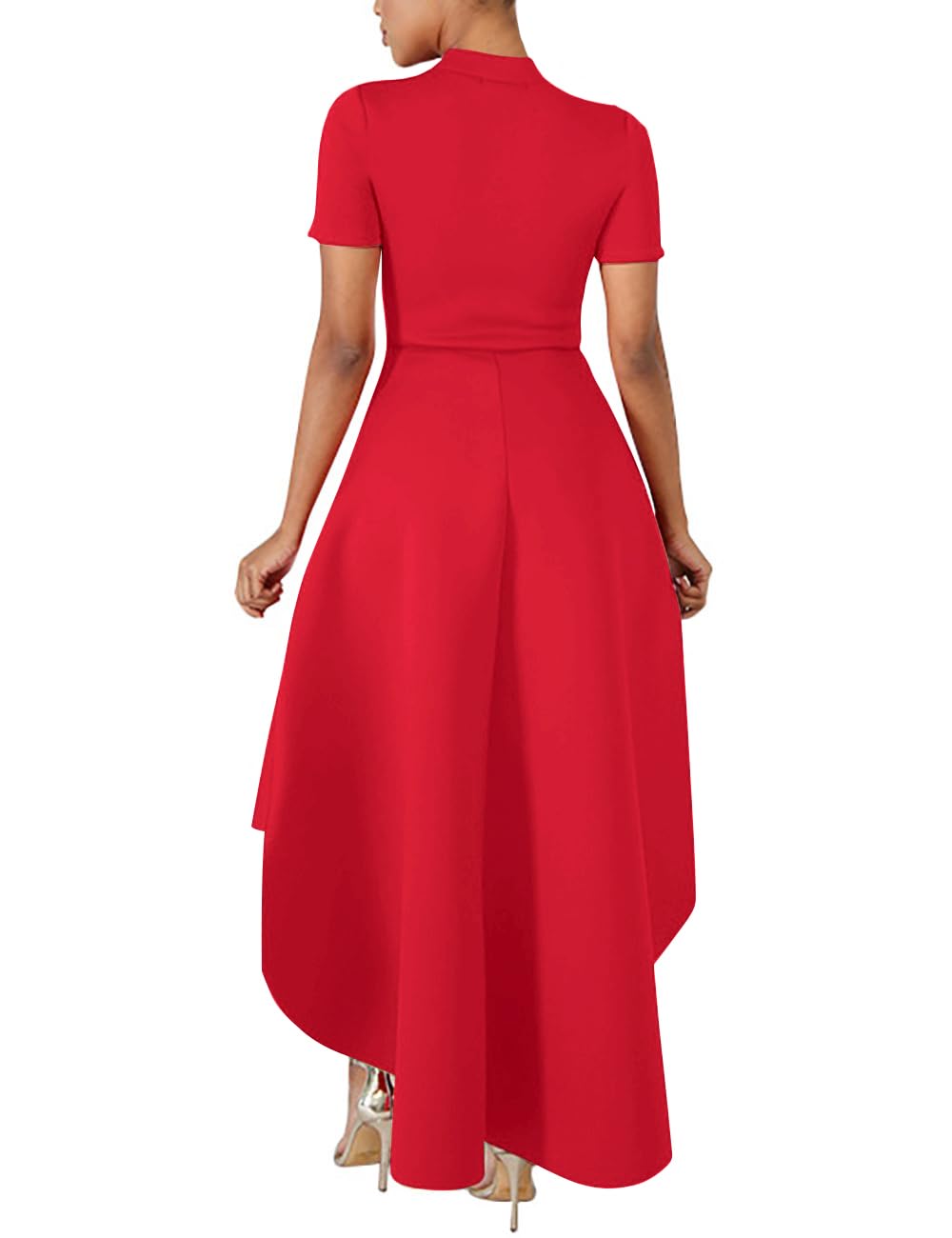 Lrady Womens V Neck Short Sleeve High Low Cocktail Party Dresses Peplum Tunic Tops Shirt Dress