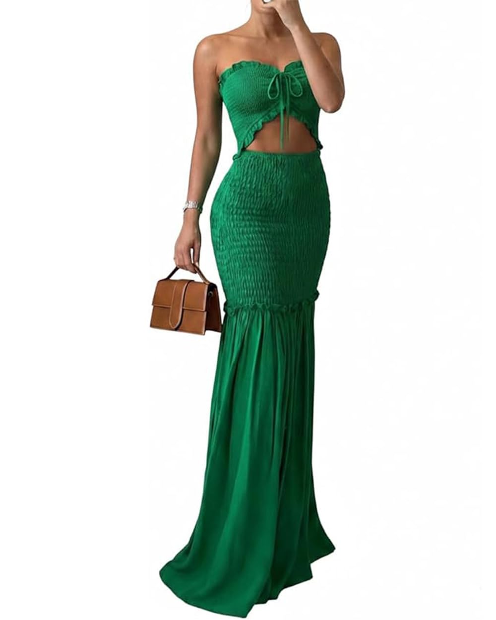 CHICME Floral Vacation Dress Halter Tie Ruched Womens Maxi Dress | Sleeveless Slim Dress, 3-Way Tie: Halter, Bow or Strapless,Ruffle Mermaid Hem for Party,Vacation,Wedding Guest
