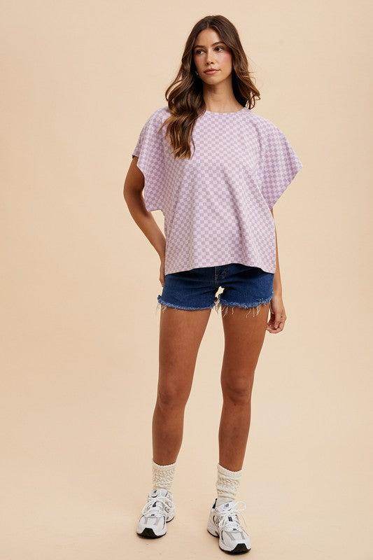 Annie Wear Checkered Round Neck Short Sleeve T-Shirt for Women