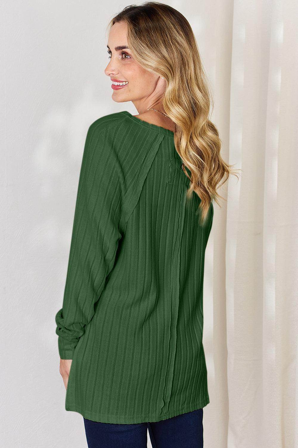 Basic Bae Full Size Ribbed Round Neck Slit T-Shirt for Women