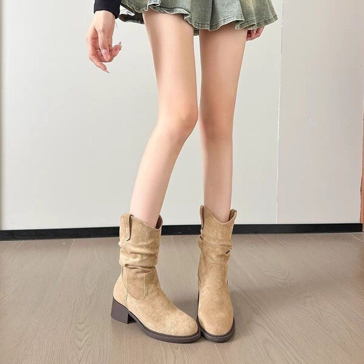 Solid Color Chunky Heel Ankle Boots Women | Versatile Style