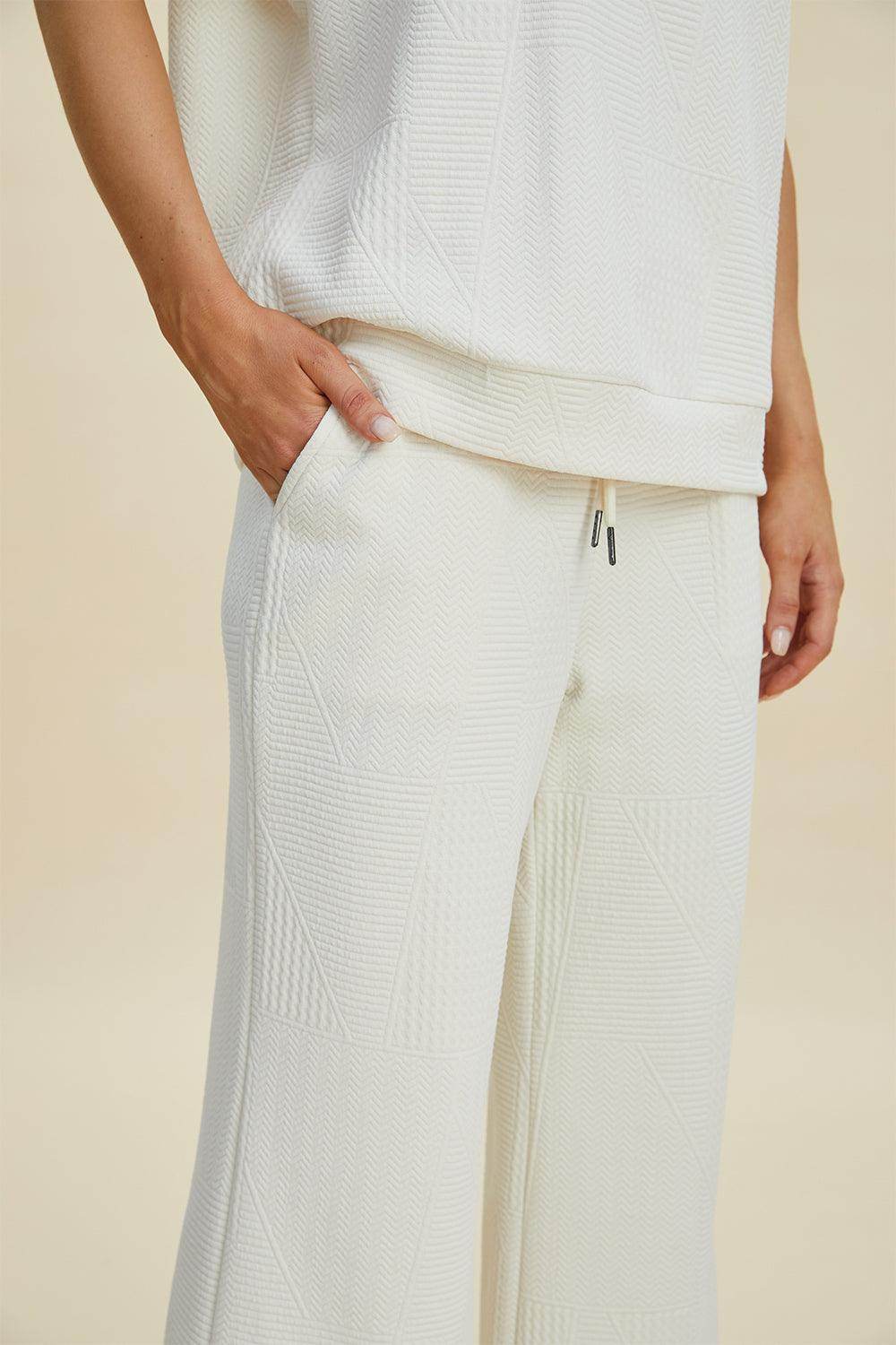 Double Take Full Size Pearl Detail Round Neck Top Pants Set