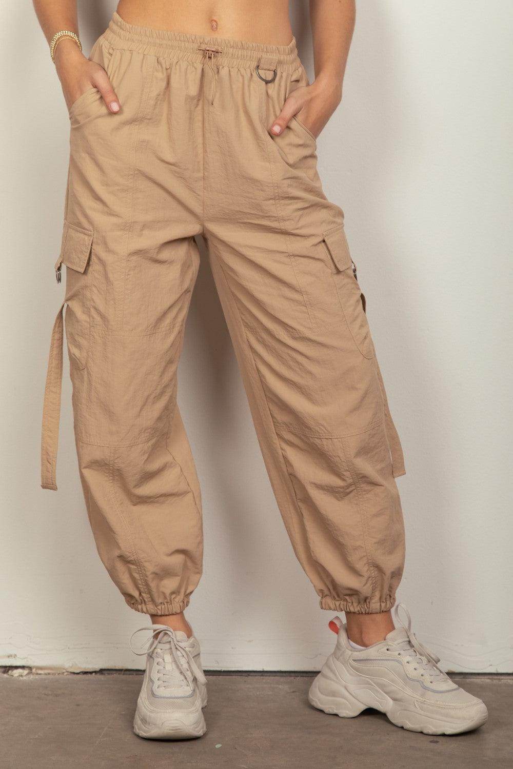 Very J Elastic Waist Woven Cargo Pants for Women
