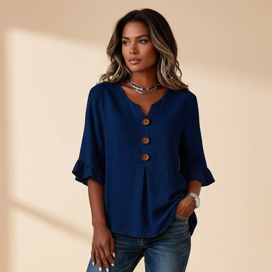 Women's V-Neck Button-Up Blouse — Summer Casual Top