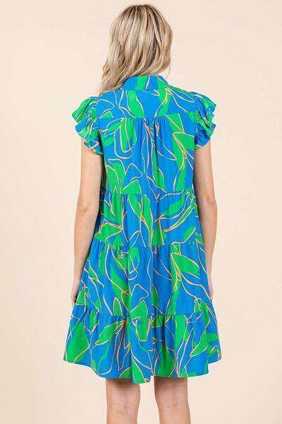 Mittoshop Leaf Print Ruffle Sleeve Tiered Mini Dress for Women