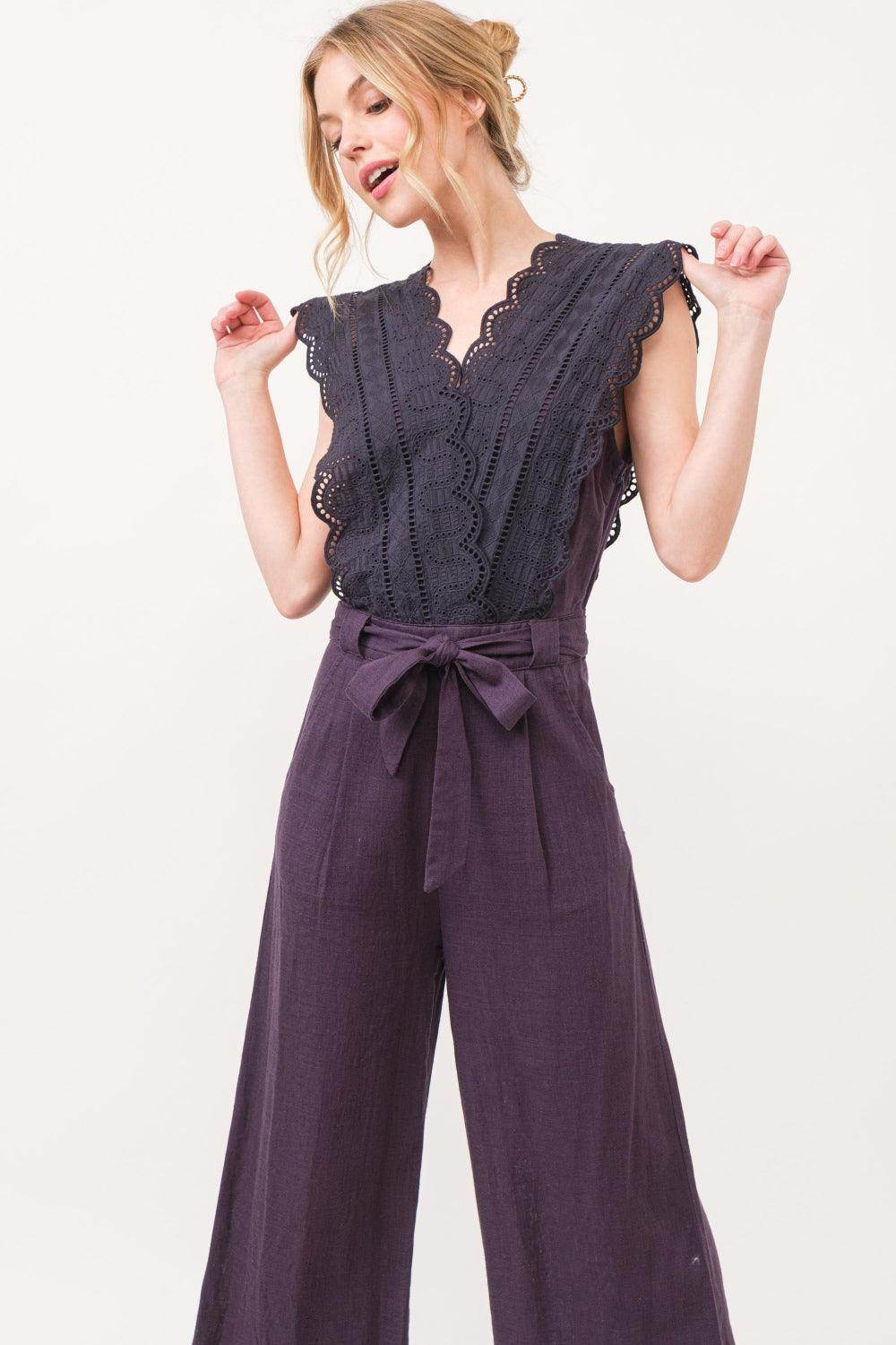 And The Why Laced Surplice Tie Waist Jumpsuit For Women
