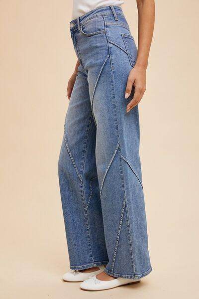 Annie Wear Decorative Seams Wide Leg Jeans for Women