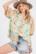 SAGE+FIG Button Down Bubble Sleeves Shirt for Women