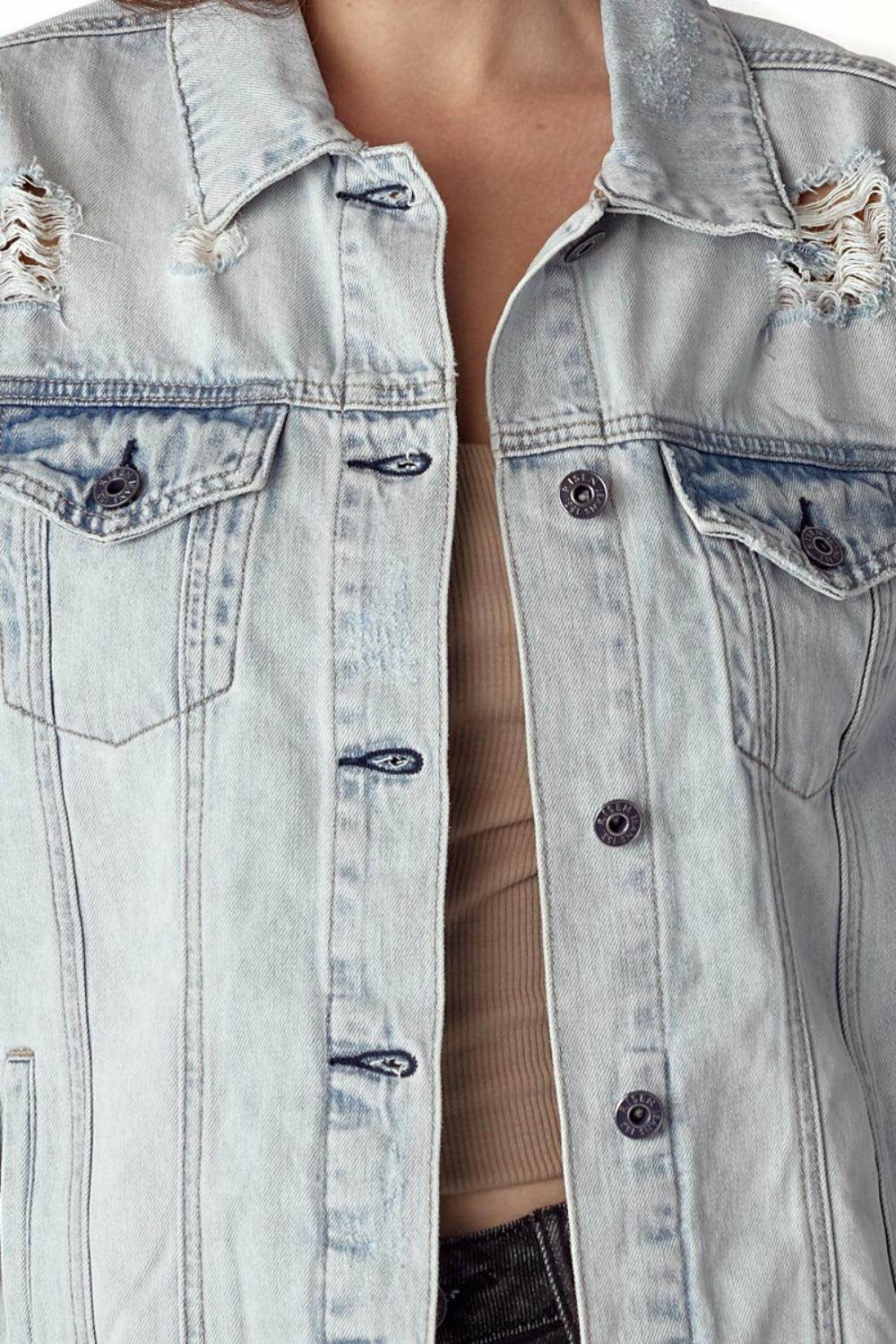 RISEN Distressed Button Up Jacket for Edgy Style