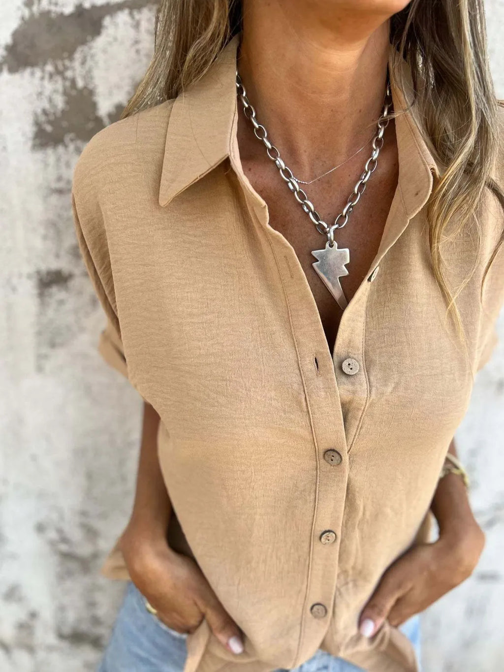 Full Size Collared Neck Half Sleeve Shirt Plus Size
