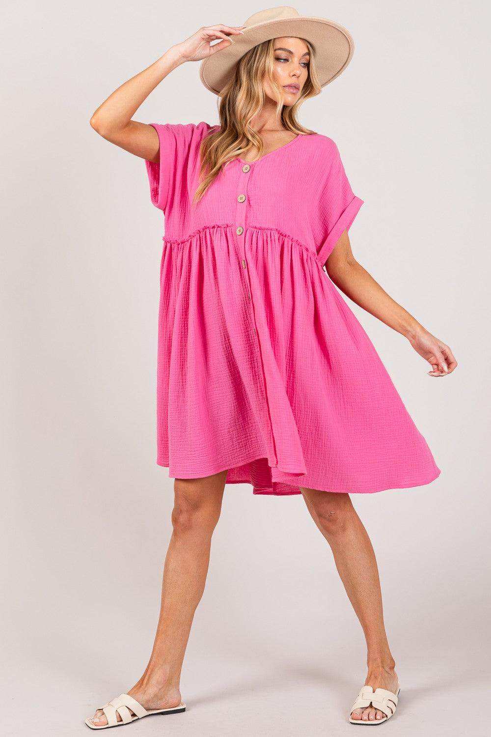 SAGE + FIG Button Up Short Sleeve Dress for Women