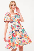 And The Why Square Neck Puff Sleeve Floral Dress Sale