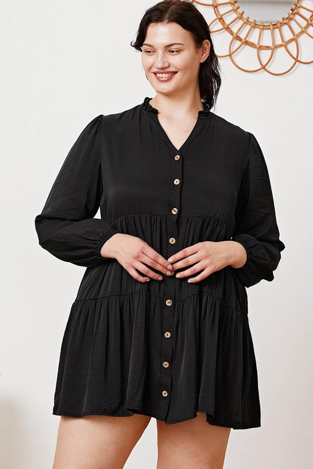 Ruffled Button Up Long Sleeve Tiered Shirt for Women
